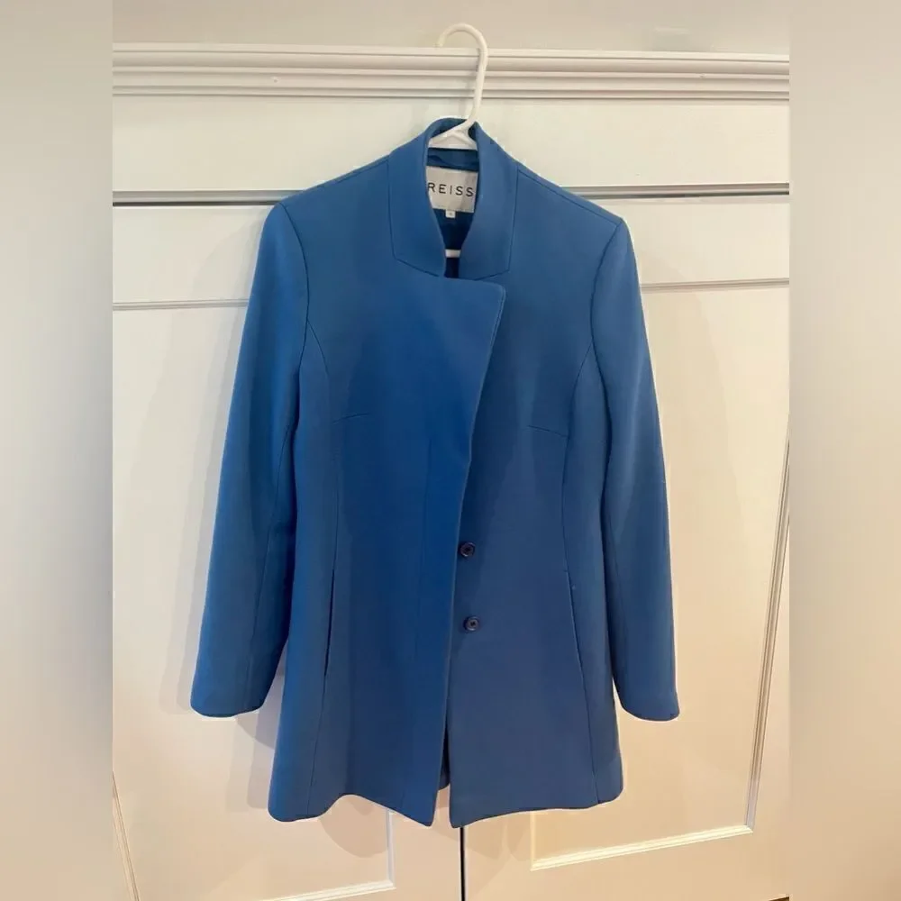 Reiss Wool Blend Pea Coat Royal Blue Size Small